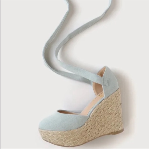 Lulu’s Chambray Espadrille Lace Up Platform Wedge Heels Size 6.5 New in Box - Picture 4 of 11
